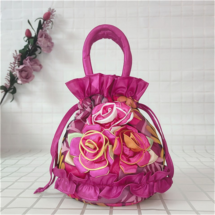 Bolso del teléfono móvil bolso de flores de encaje estilo étnico cubo cordón bolsa de tela bolso de las mujeres bolso de noche bolso hanfu hecho a mano