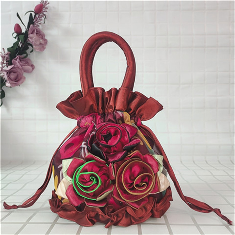 Bolso del teléfono móvil bolso de flores de encaje estilo étnico cubo cordón bolsa de tela bolso de las mujeres bolso de noche bolso hanfu hecho a mano