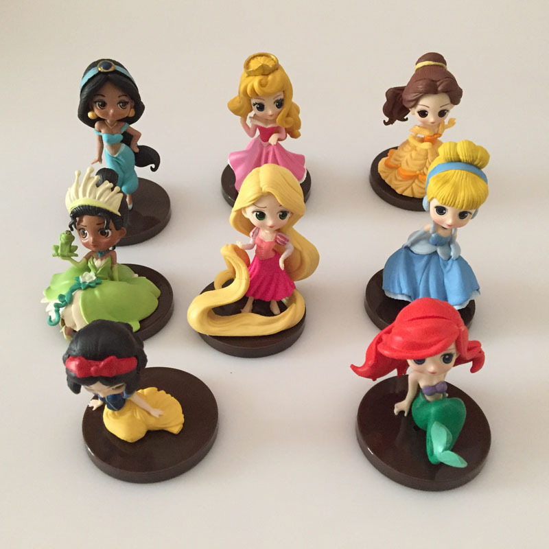 8 Types of Princess Figurines: Mermaid, Snow White, Belle, Jasmine, Cinderella, Cute Cake Decoration Models for Girls