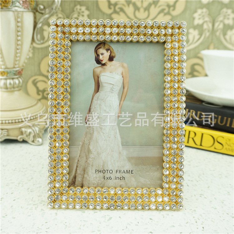Luxury Golden full diamond alloy photo frame Art Photo Photo Photo frame home textile home decoration home soft decoration