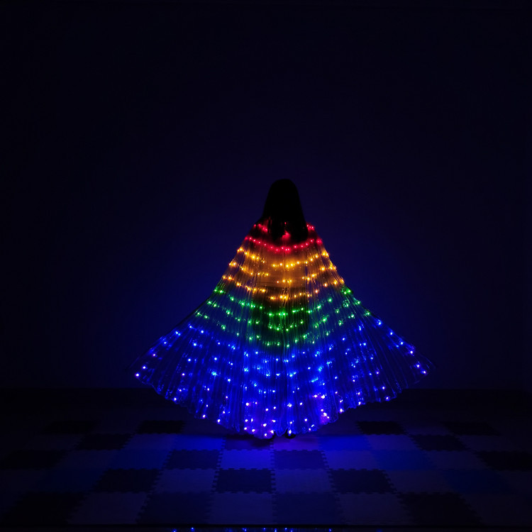 Danza del vientre alas doradas Arco Iris colorido LED brillante alas de baile fluorescente mariposa danza del vientre brillante alas capa