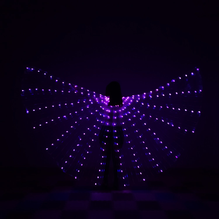 Danza del vientre alas doradas Arco Iris colorido LED brillante alas de baile fluorescente mariposa danza del vientre brillante alas capa