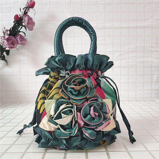 Mobile Phone Bag Lace Flower Bag Ethnic Style Bucket Drawstring Cloth Bag Women's Handbag Evening Bag Handmade Hanfu Bag