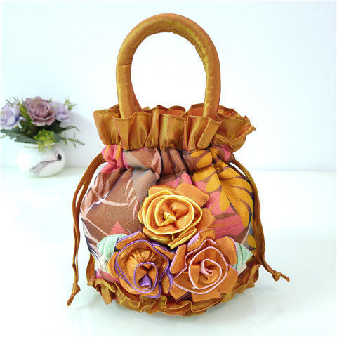 Bolso del teléfono móvil bolso de flores de encaje estilo étnico cubo cordón bolsa de tela bolso de las mujeres bolso de noche bolso hanfu hecho a mano