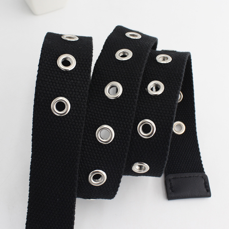 Cinturón de lona ancho de agujero de aire completo de las mujeres ins Estilo negro personalidad Hipster pantalones decorativos cinturón hombres todos-Match 3 estilos