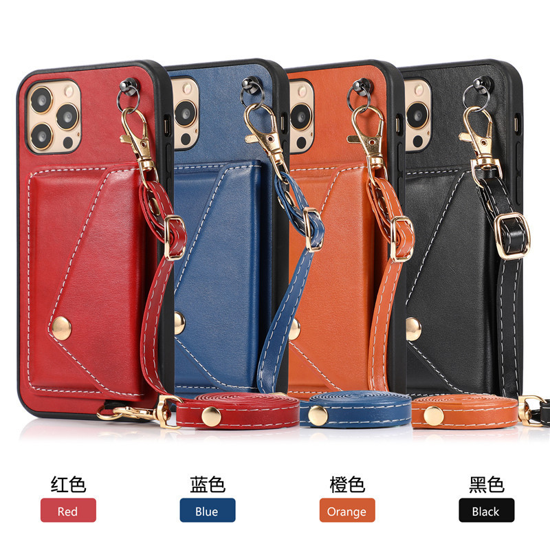 Mobile Phone Case for iPhone 14 Apple 13Pro Solid Color Card Coin Wallet Leather Crossbody for Apple 14Max