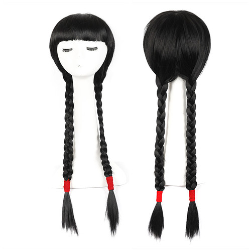 Fashion retro extended length oblique bangs braided ponytail full headdress Tiemei drama stage performance COS wig