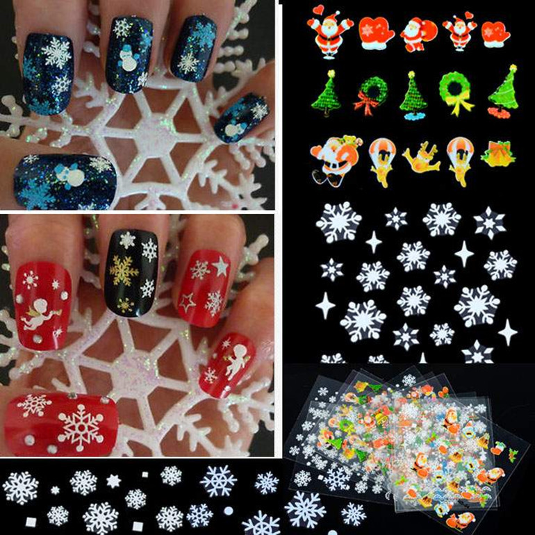 Cross-border Hot Nail Art Stickers Ultra-thin 3D Nail Decals Halloween Christmas Snowflake Elk Snowman Adhesive Set