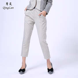 箐岚热销爆款日式甜美风格条纹修身铅笔女装九分裤直批代发