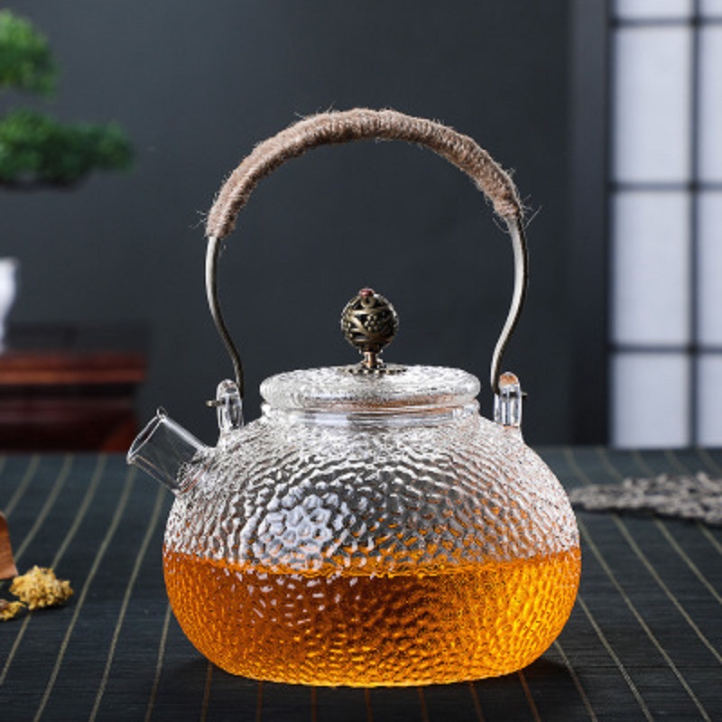 Estufa eléctrica de cerámica cocina de doble propósito tetera de bambú mango olla de haz hogar olla de vidrio de borosilicato patrón de martillo olla juego de cocina de té