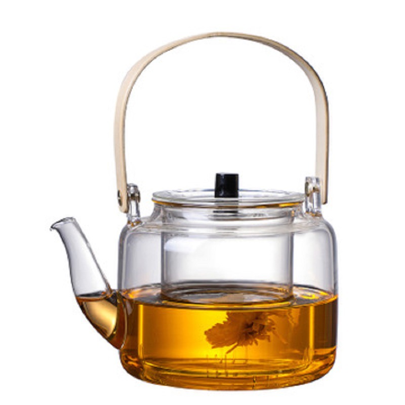 Estufa eléctrica de cerámica cocina de doble propósito tetera de bambú mango olla de haz hogar olla de vidrio de borosilicato patrón de martillo olla juego de cocina de té