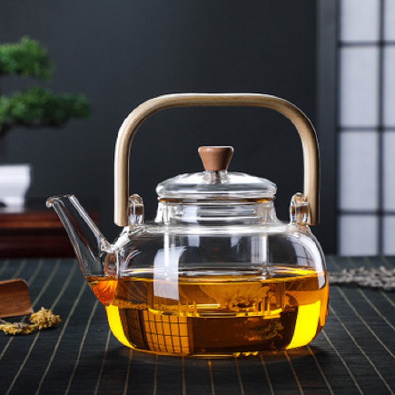 Estufa eléctrica de cerámica cocina de doble propósito tetera de bambú mango olla de haz hogar olla de vidrio de borosilicato patrón de martillo olla juego de cocina de té