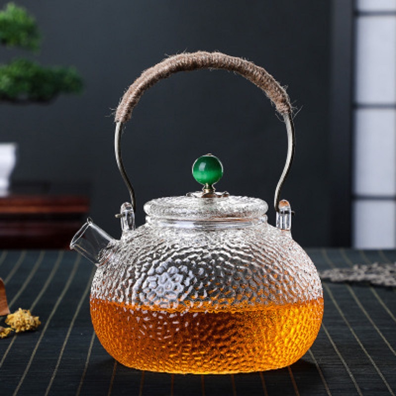 Estufa eléctrica de cerámica cocina de doble propósito tetera de bambú mango olla de haz hogar olla de vidrio de borosilicato patrón de martillo olla juego de cocina de té