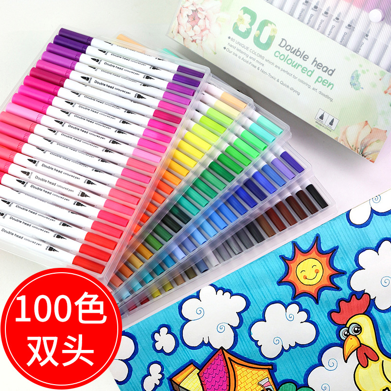Cross-border 168-color doble cabeza marca acuarela pluma 80-color estudiante pintura de los niños marca pluma traje lavable suave cabeza
