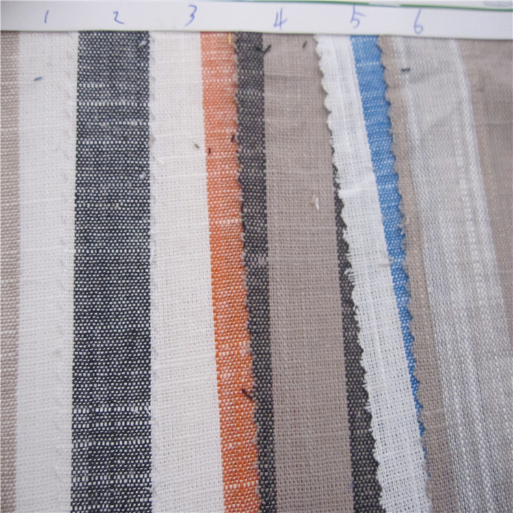 高品质-棉麻混纺色织大格子竹节衬衫面料 现货