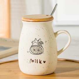 卡通涂鸦奶牛陶瓷马克杯带盖勺潮流可爱学生情侣早餐牛奶咖啡水杯
