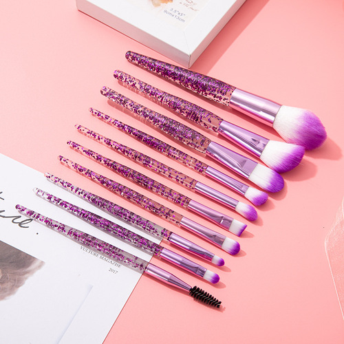 Onion pink crystal handle ten glitter makeup brushes with sequins glitter eye shadow concealer brush beauty beauty makeup tools