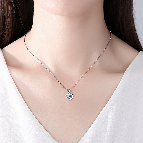 Silver 999 Pure Silver Necklace for Women, Heart Shaped Lockchain Pendant, Valentine's Day and Birthday Jewelry Gift for Girlfriend, Wholesale
