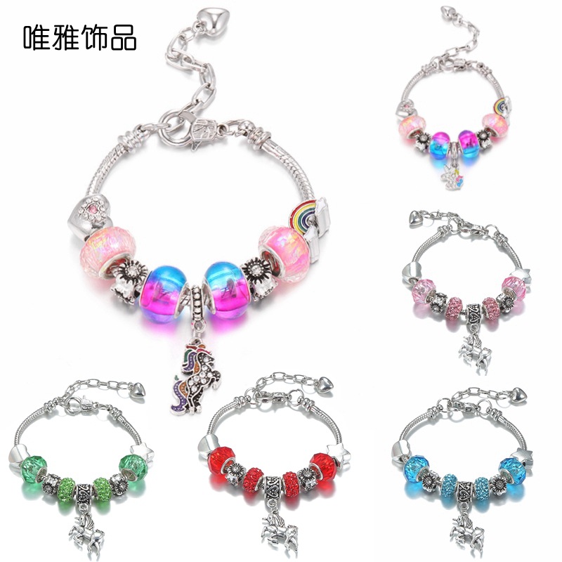 Amazon's Hot-Selling European and American Personalized Unicorn Bracelet Cross-Border DIY Jewelry Snake Bone Bracelet Children's Bracelet