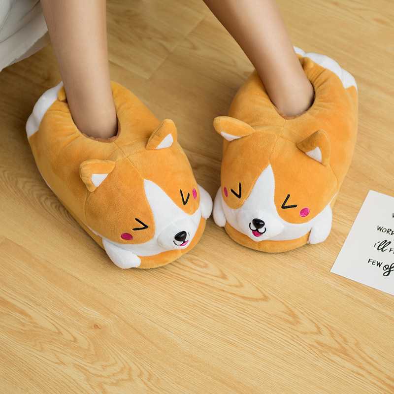 Corgi Cotton Shoes Cute Chai Pou Flat Non-Slip Warm Bag Heel Cotton Slippers Cartoon Winter Home Slippers Corgi Cotton Shoes Cute Chai Pou Flat Non-Slip Warm Bag Heel Cotton Slippers Cartoon Winter Home Slippers