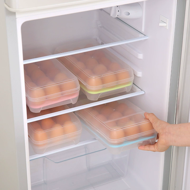 15‑cell plastic egg storage box, transparent single‑layer refrigerator container, portable anti‑collision