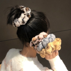 Winter Ins Plush Pig Intestines Hair Band Day Korean Style Fake Rabbit Fur Girl Heart Ball Head Band Korean Version Fat Intestine Leopard Print Band