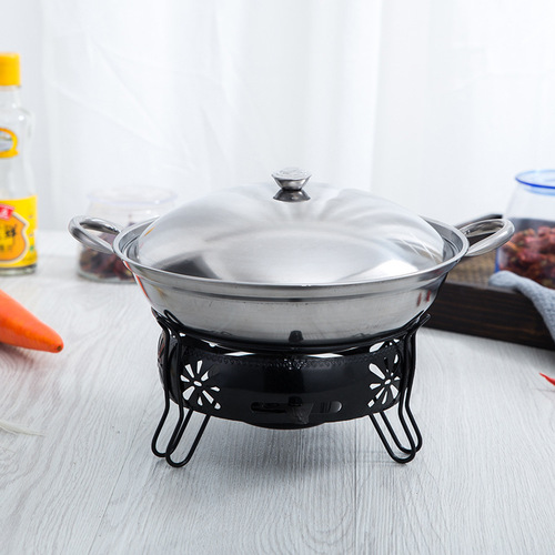 Thickened stainless steel round bottom bar tripod with lid, small hot pot, dry pot, alcohol stove hot pot, doulaodi stall