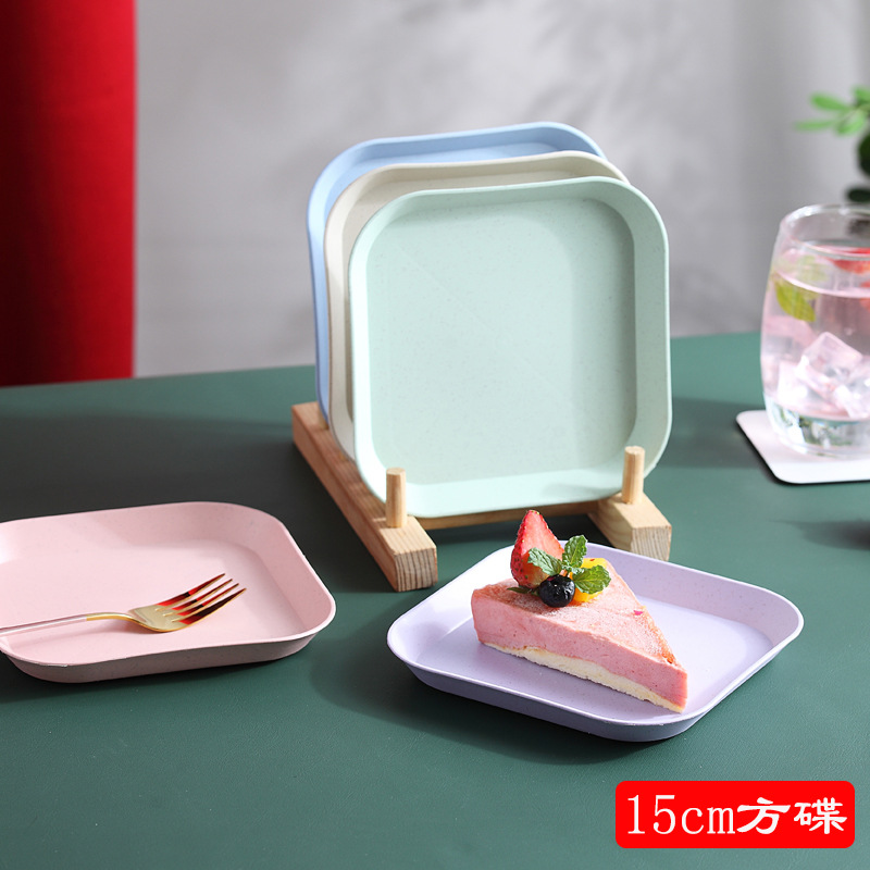 15cm cuadrado plato de hueso de paja de trigo hogar creativo postre pastel plato restaurante vajilla resistente a la caída