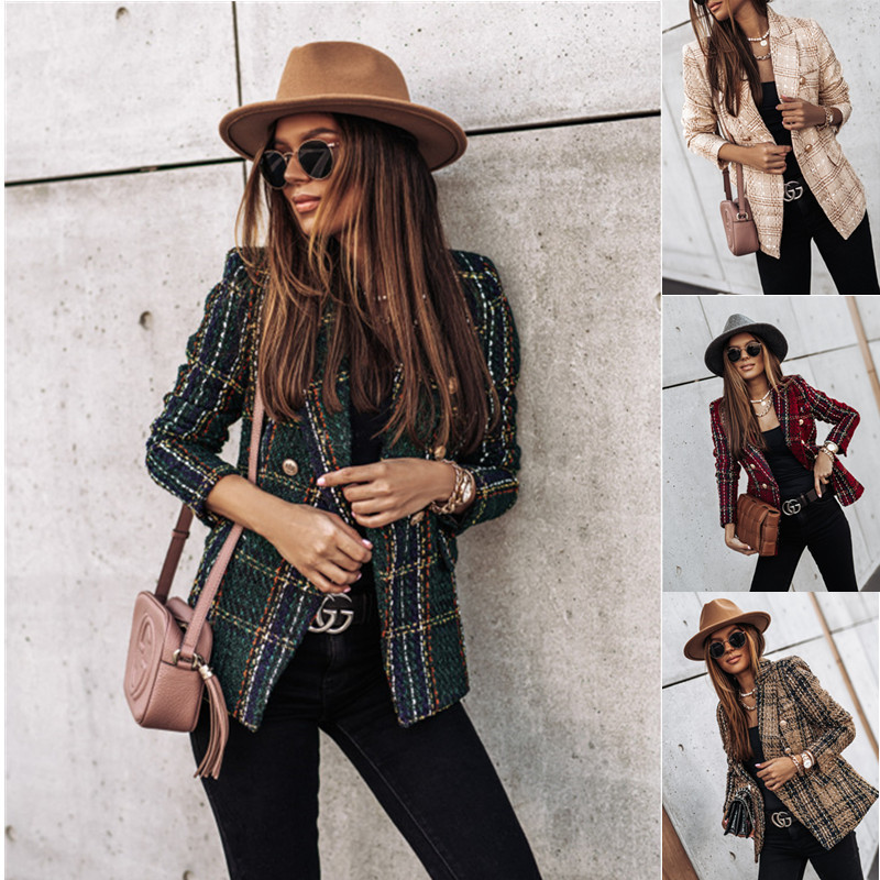 2026 European and American Autumn and Winter New Cross-Border Women's Fashion Hot-Selling Long-Sleeve Double-Breasted Printed Blazer Jacket Top