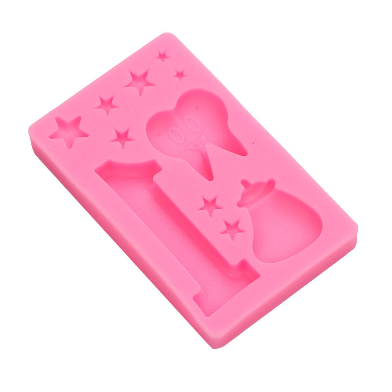 1-años de edad bebé fondant decoración de la torta molde de silicona botella de alimentación estrella lindo diente bebé pastel de chocolate Accesorios