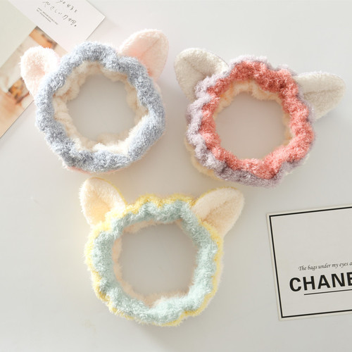 Cute 3-Color Circle Stereo Cat Ears Headband, Face Washing Makeup Multi-Color Elastic Hair Tie, Sell-Cute Hair Band