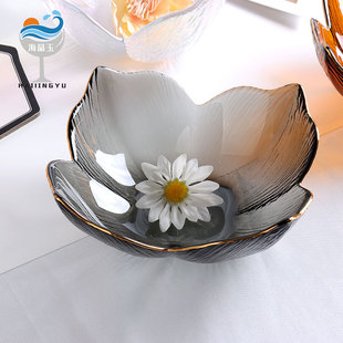 Nordic ins Phnom Penh Petals Glass Salad Bowl Dishes Wholesale Household Fruit Plate Creative Dessert Bowl Ice Cream Bowl