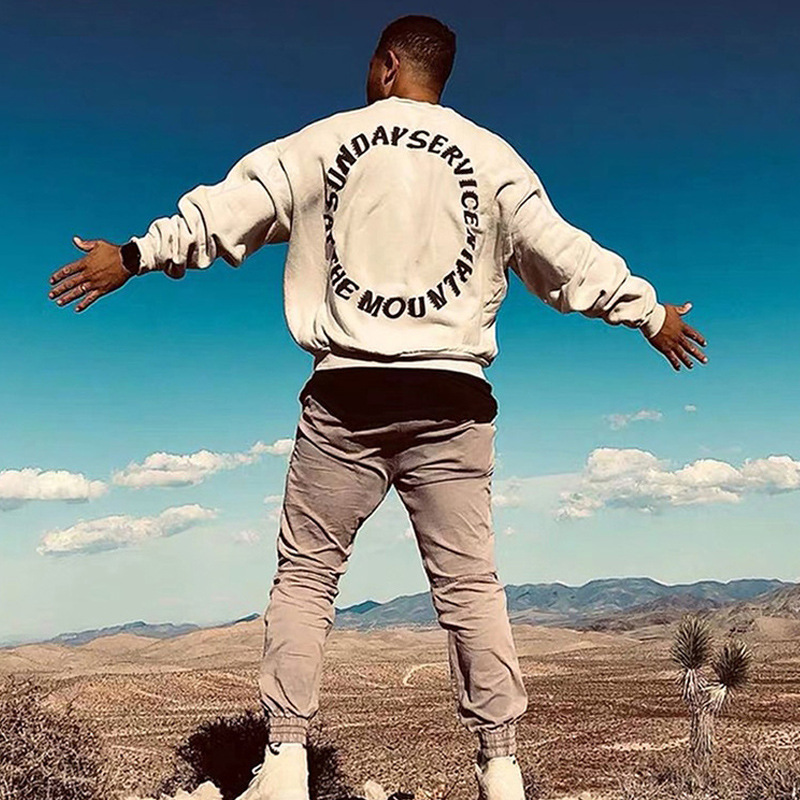 Men's Fashion Brand European and American Ins Hip-hop Kanye Kanye Foam Printed Round Neck Sweatshirt Fleece-lined Loose vintage Men's Fashion Brand European and American Ins Hip-hop Kanye Kanye Foam Printed Round Neck Sweatshirt Fleece-lined Loose vintage