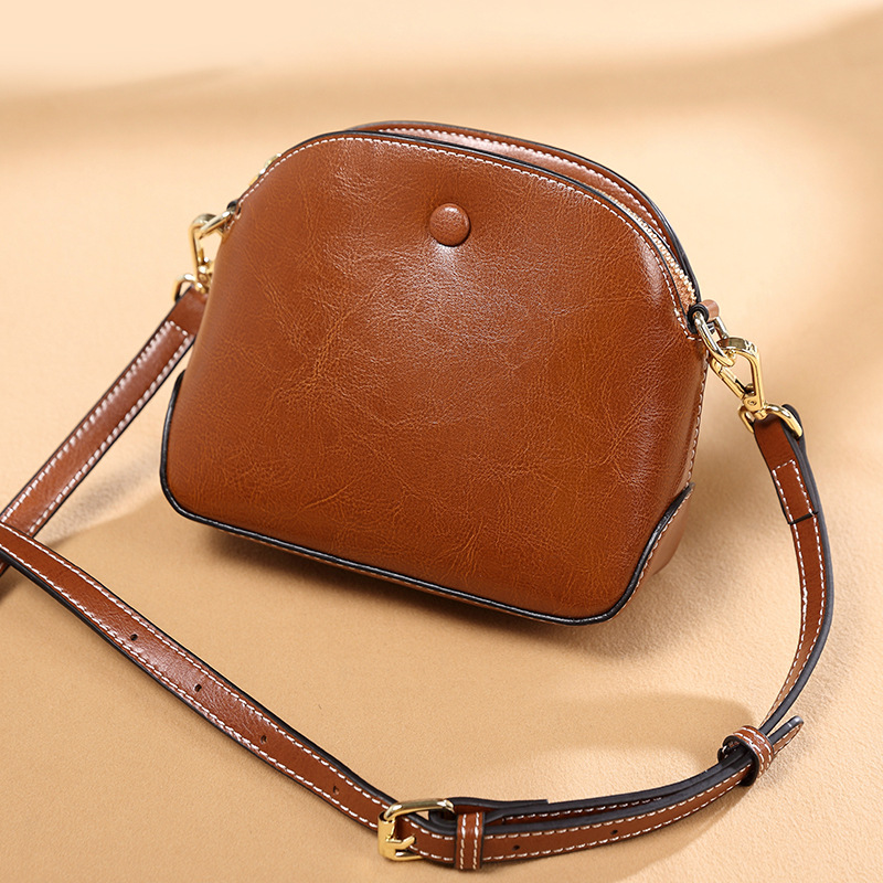 Hong Kong Style Women's Oil Wax Leather Handbag - Thumbnail 3