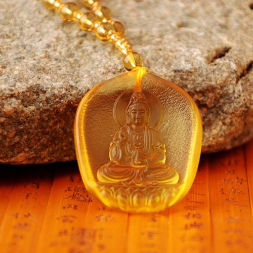 Ancient Glass Buddha Figure, Medicine Buddha Pendant for Temple Connection, Guanyin Ornament, Peace Charm, Protective Green Tara Necklace