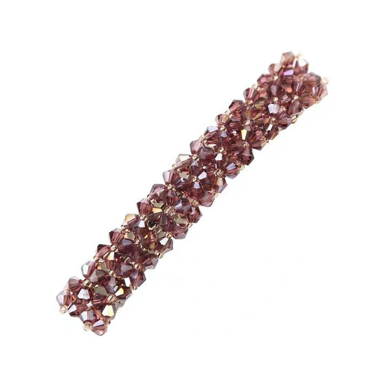 Hairpin crystal clip, hand‑made rhinestone alloy, fishline weave, Korean style, 9×1.6 cm