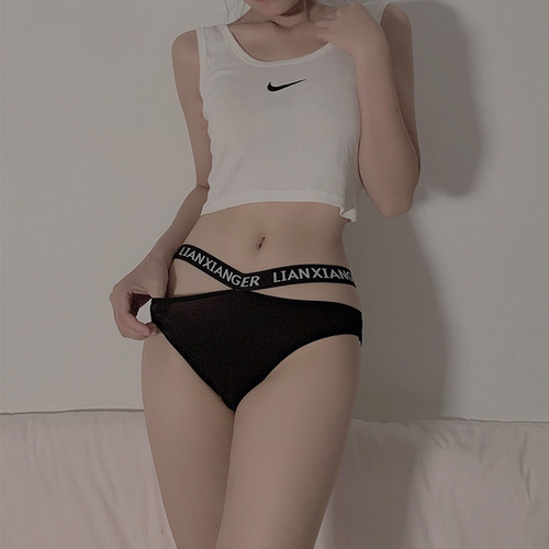 European and American sports letter strap seamless cotton underwear women's low-waist breathable sexy half-cover hip briefs