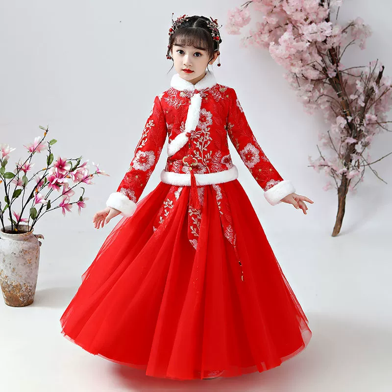 Осенне-зимний костюм ханьфу для девочек, новый костюм ханьфу в стиле Феи Тан, платье на флисовой подкладке, детское платье, платье принцессы, костюм для женщин