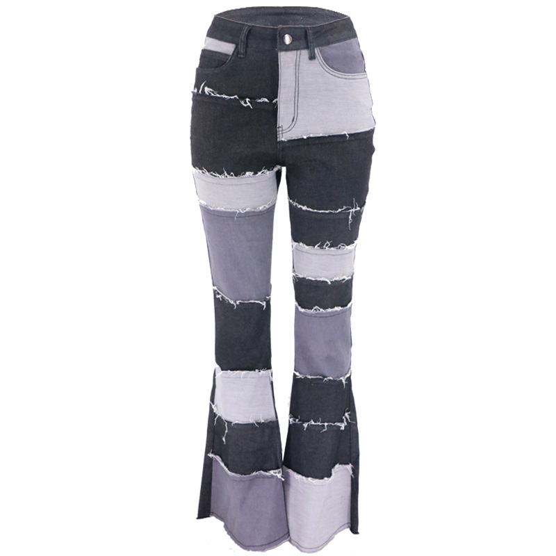 Europa y Estados Unidos 2025 otoño nuevo estilo Amazon moda contraste color película cintura alta cadera cuerno apretado pantalones de mezclilla para mujer