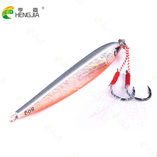Iron Plate Lure Hengga Sea Fishing Single Hook Lead Baits 80G Long Range Laser Metal Lead Fish Artificial Lure Iron Plate Blue Blade