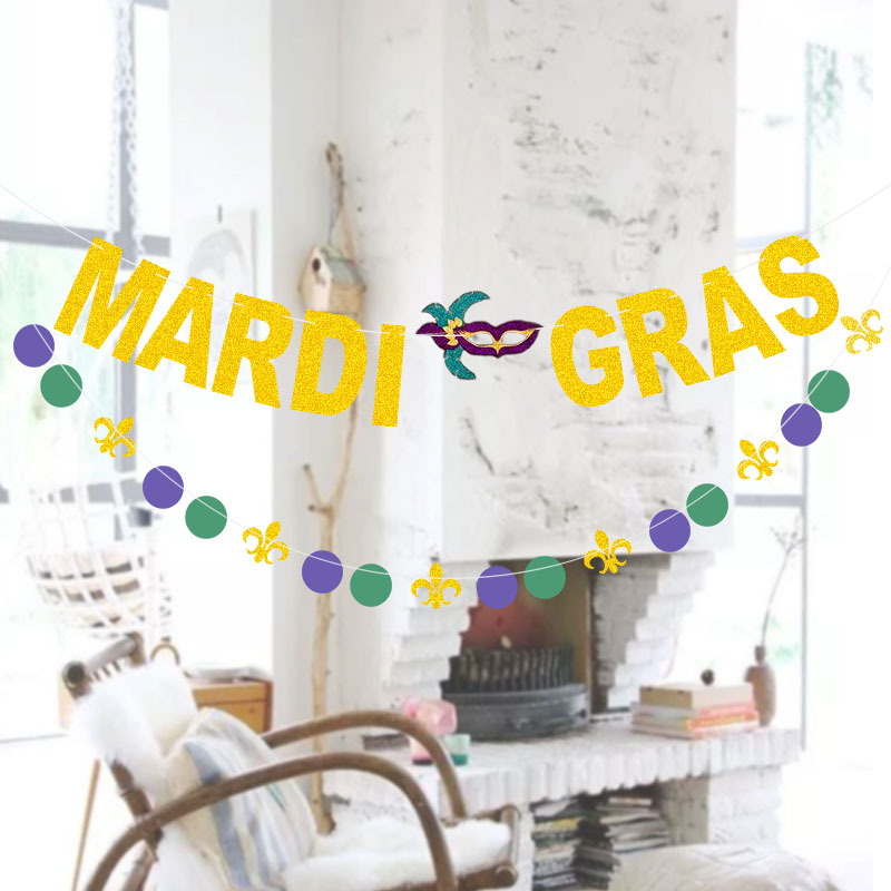 Suministro directo de fábrica europeo y americano San Patricio carnaval decoración cadena redonda bandera Mardi Gras Glitter Garland