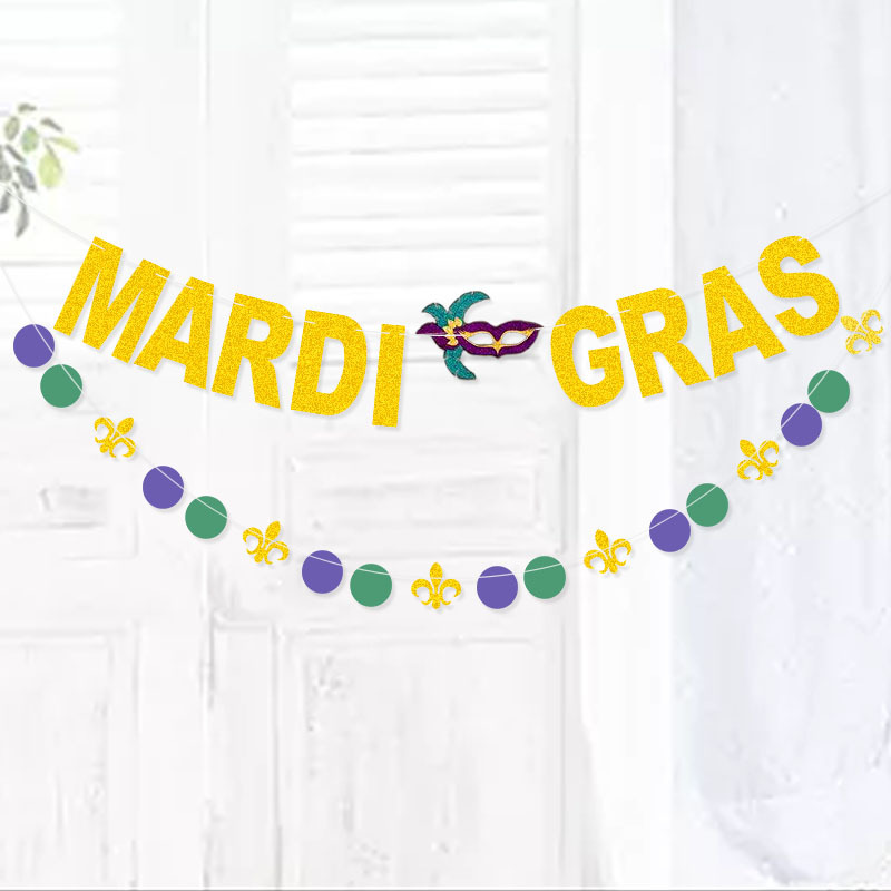 Suministro directo de fábrica europeo y americano San Patricio carnaval decoración cadena redonda bandera Mardi Gras Glitter Garland