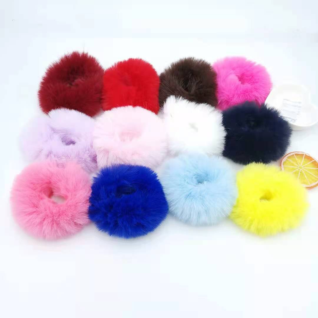 Estilo coreano Lolita color caramelo DE LA Felpa del anillo de Pelo suave chica Lolita imitación de piel de conejo accesorios para el cabello cuerda de pelo bola de peluche anillo de pelo