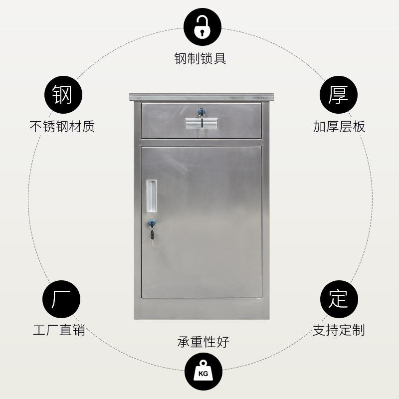 Stainless steel thickened low cabinet with drawers, lockable mobile cabinet, office file cabinet, hospital bedside cabinet, storage cabinet manufacturer