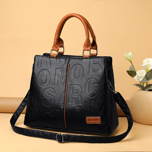 Shoulder bag with large capacity, letter style, crossbody design, soft leather floral print women's bag