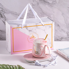 55℃ Constant Warm Insulated Ceramic Mug with Marble Texture, Coffee & Milk Thermal Gift, Event & Festival Water Cup