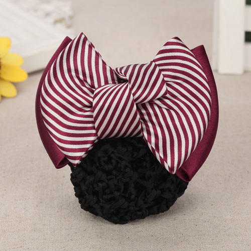 Professional hair net bag Korean version striped bow bank hairpin nurse hair accessories mobile stewardess hotel hair accessories