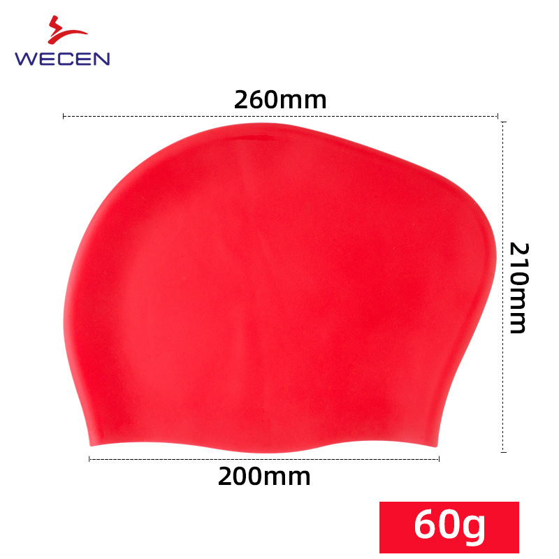 Gorro de natación de silicona de 60g para cabello largo de mujer, en stock, impermeable, de color sólido, con logo personalizable, venta directa de fábrica para cabello largo.