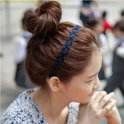 网红简约清新发夹宽边发卡发箍时尚日韩镂空布艺手工编织铁丝头箍