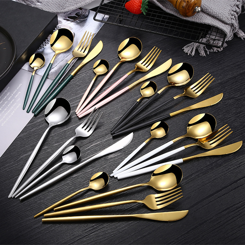 Stainless Steel Portuguese Tableware Hotel Restaurant Knife, Fork, Spoon Four-Piece Set Western Steak Knife, Fork, Spoon